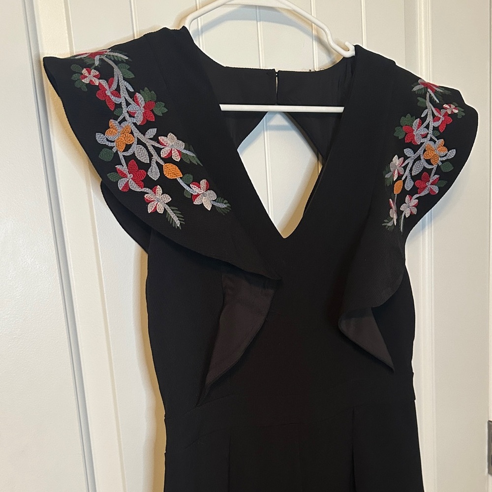 Sugar + Lips Embroidered Black Jumpsuit wide leg M boho - Picture 3 of 6